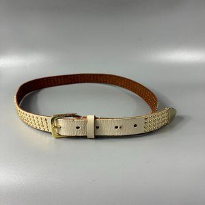Linea Pelle Collection White Leather Gold-tone Studs Belt, Size S